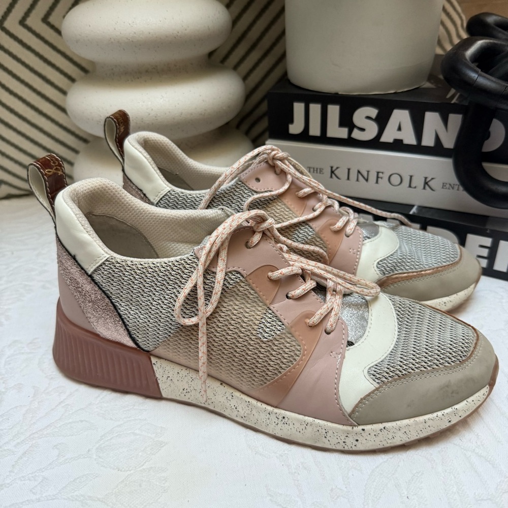 Sam Edelman Pink and Gray Sneakers with Mixed-Material Design